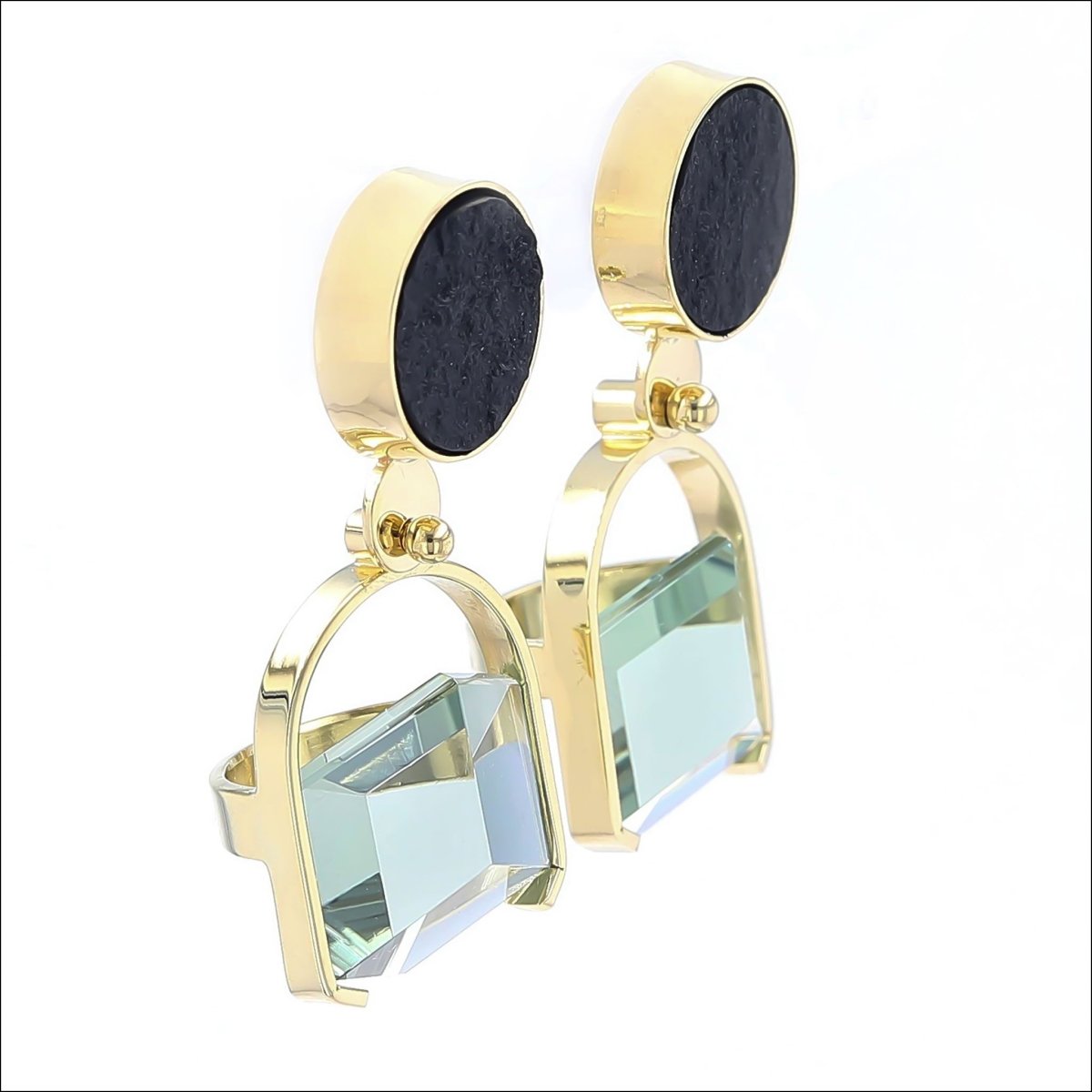 Black Jade Green Quartz Cube Earrings 18KY - JewelsmithEarrings