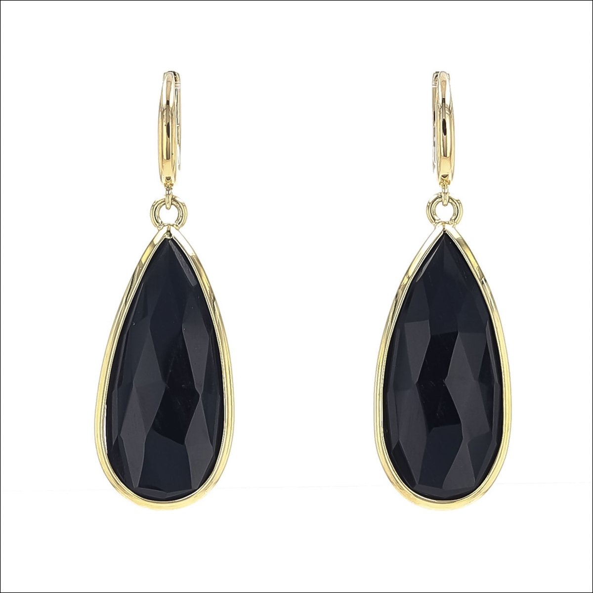 Black Onyx Teardrop Lever Back Earrings 18KY - JewelsmithEarrings