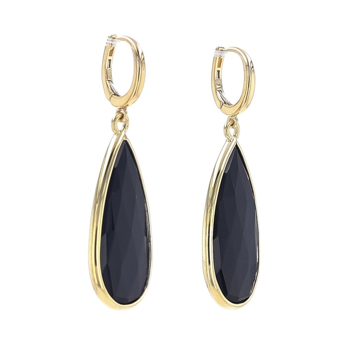 Black Onyx Teardrop Lever Back Earrings 18KY - JewelsmithEarrings