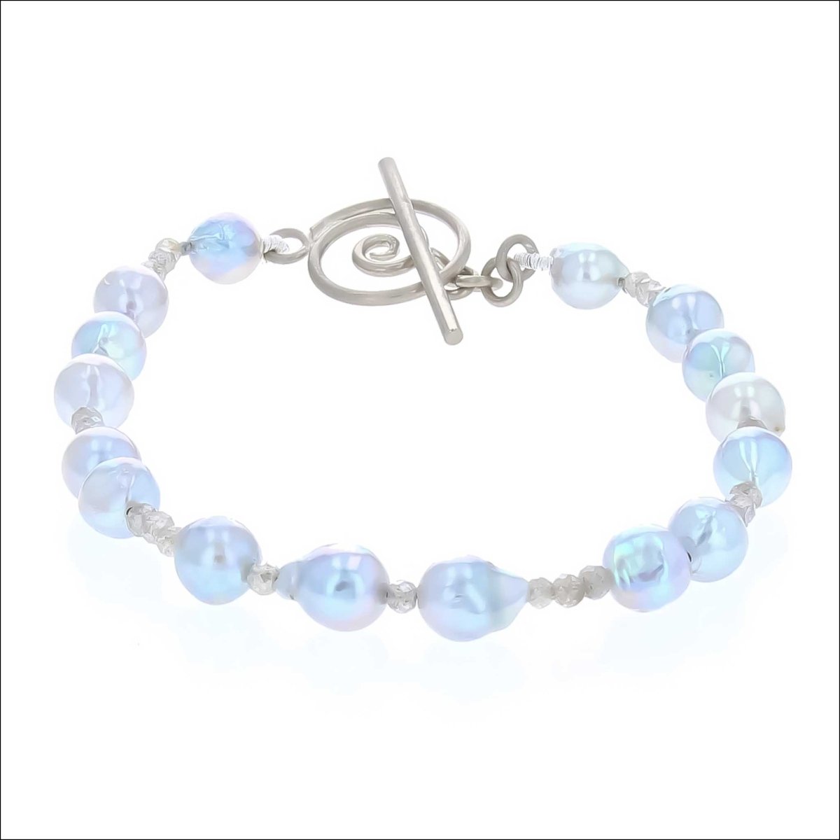 Blue Akoya Pearl Labradorite Bead Bracelet 14KW 7" - JewelsmithBracelets