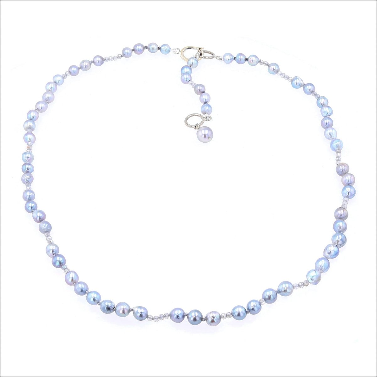 Blue Akoya Pearl Labradorite Bead Necklace 14KW 18" Adjustable to 20" - JewelsmithNecklaces