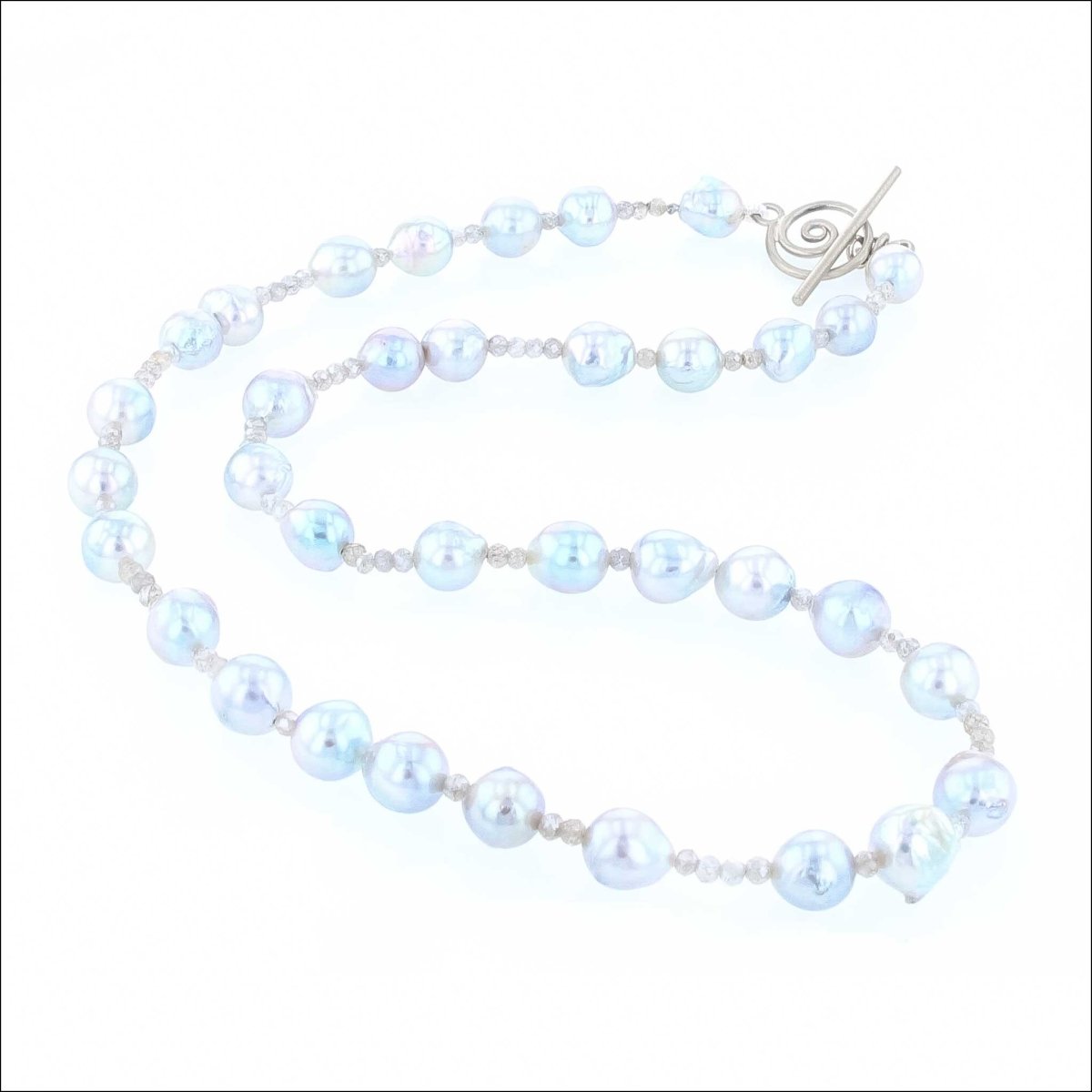 Blue Baroque Akoya Pearl and Labradorite Bead Strand Necklace 14KW 17.5" - JewelsmithNecklaces