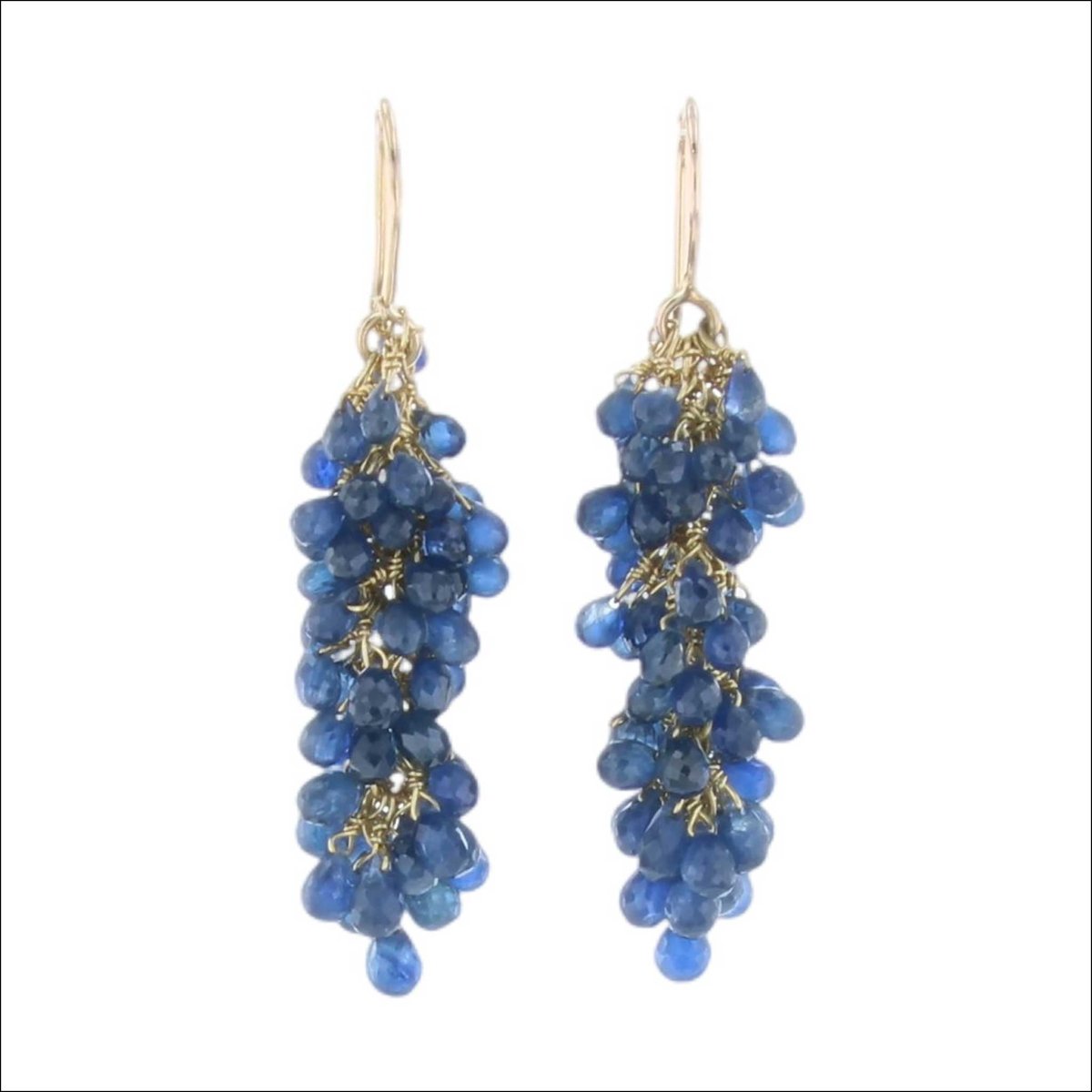 Blue Sapphire Briolette Grape Cluster Earrings 18KY (Consignment) - Jewelsmith - Durham NC - Handcrafted - Earrings