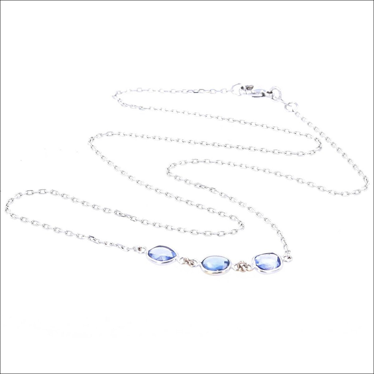 Blue Sapphire Slice Necklace 18KW 14KW 19" - JewelsmithNecklaces