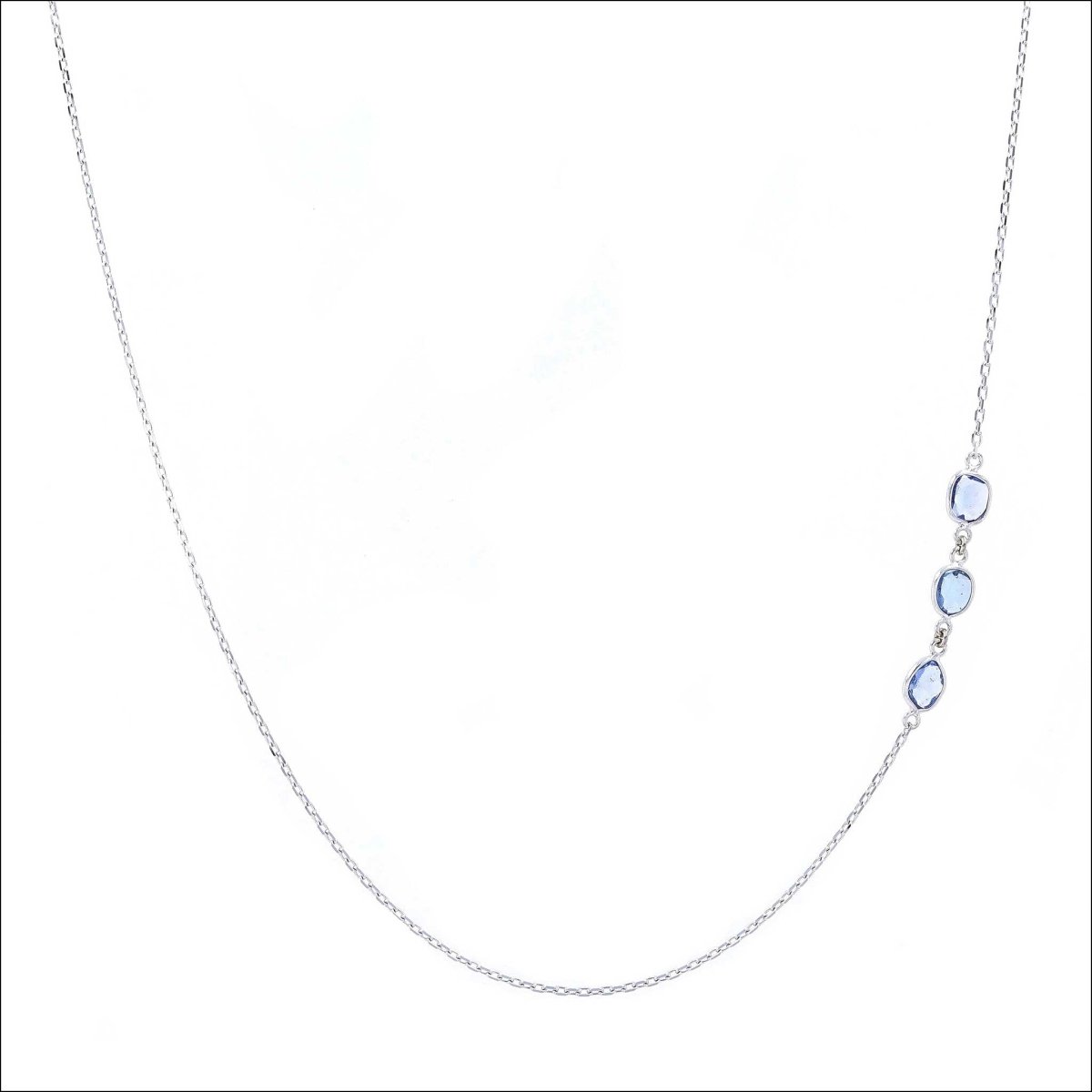 Blue Sapphire Slice Necklace 18KW 14KW 19" - JewelsmithNecklaces
