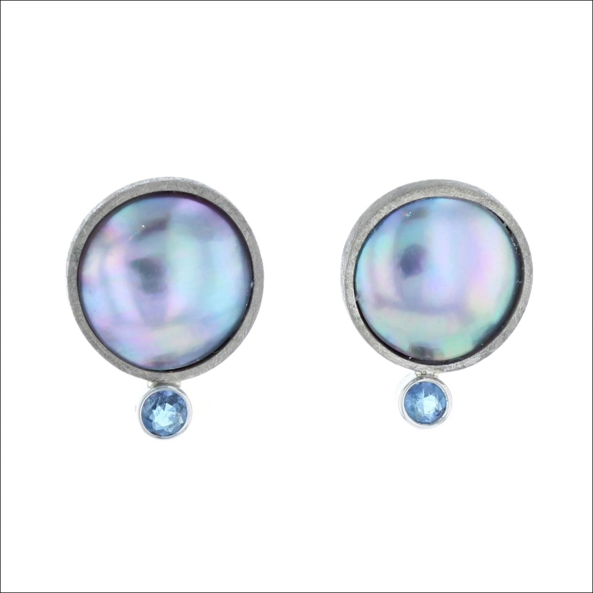 Blue Sea of Cortez Mabe Pearl Tourmaline Stud Earrings 14KW - JewelsmithEarrings