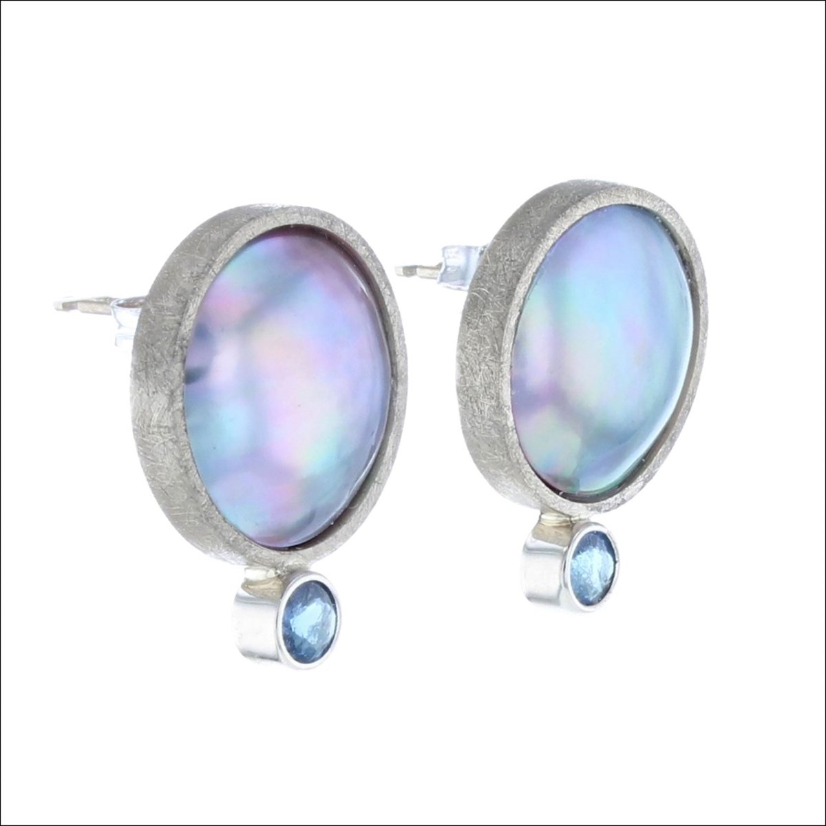 Blue Sea of Cortez Mabe Pearl Tourmaline Stud Earrings 14KW - JewelsmithEarrings