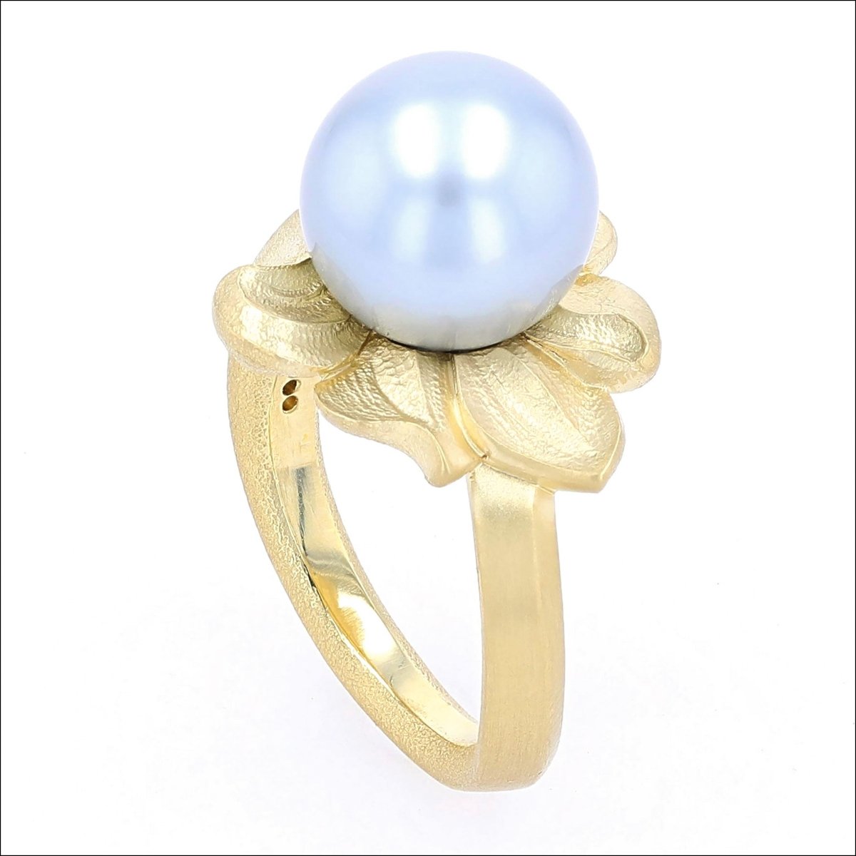 Blue Tahitian Pearl Diamond Leaf Ring 18KY - Jewelsmith - Durham NC - Handcrafted - Rings
