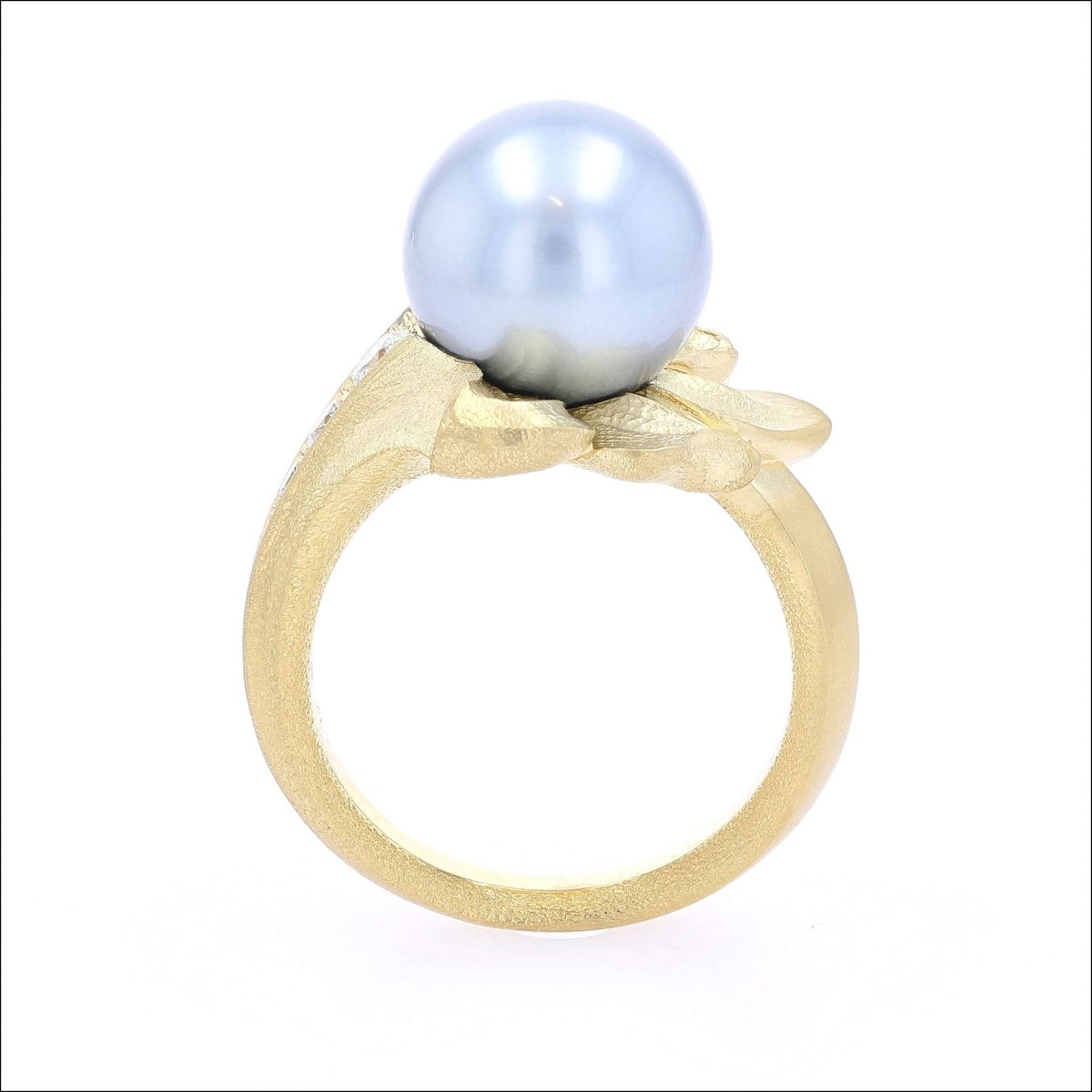 Blue Tahitian Pearl Diamond Leaf Ring 18KY - JewelsmithRings