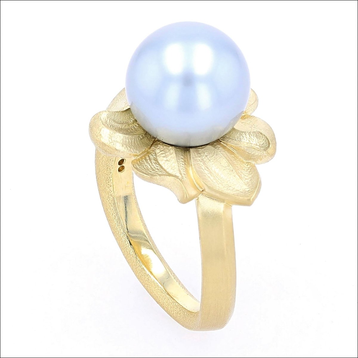 Blue Tahitian Pearl Diamond Leaf Ring 18KY - JewelsmithRings