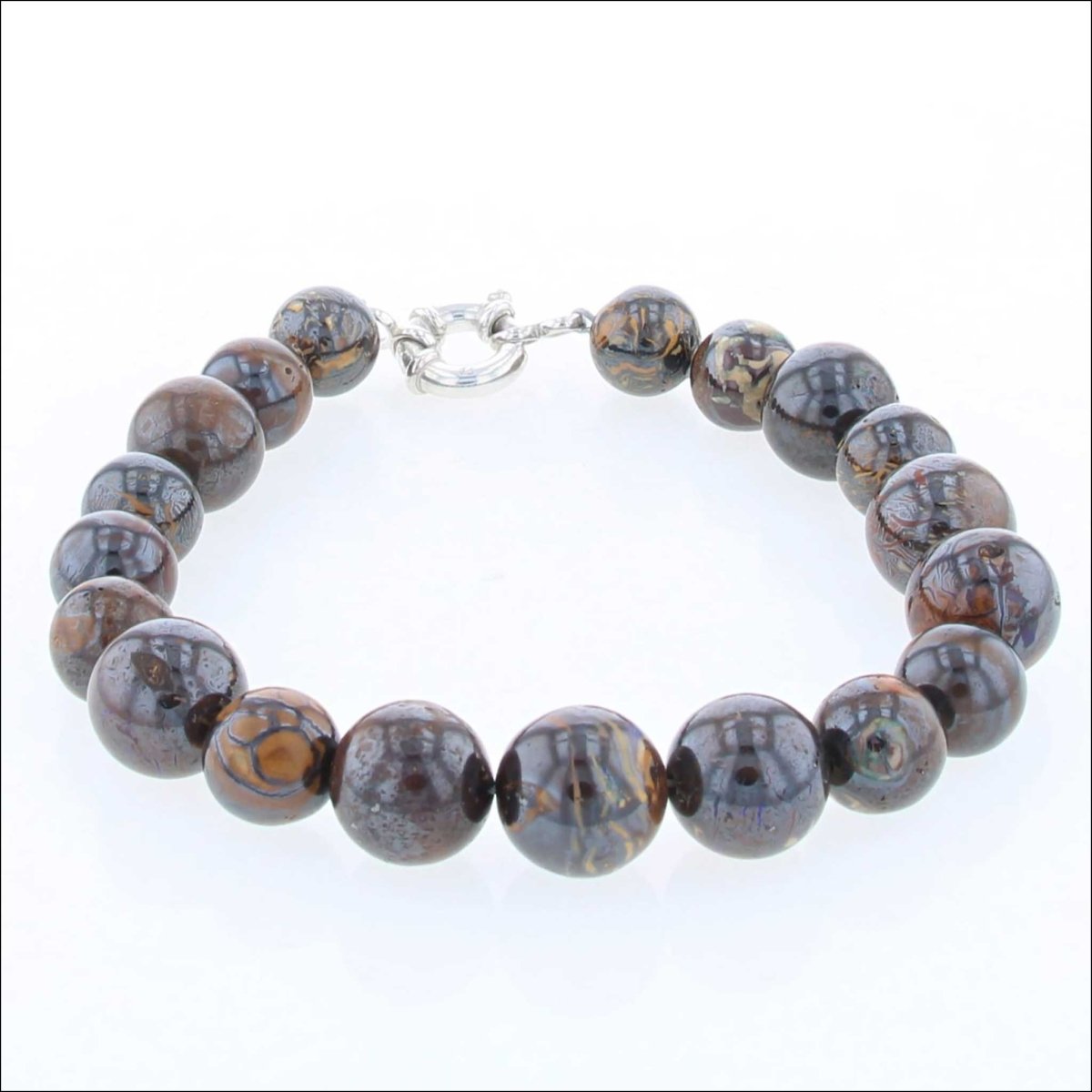 Boulder Opal Bead Bracelet Sterling Silver 9" - Jewelsmith - Durham NC - Handcrafted - Bracelets