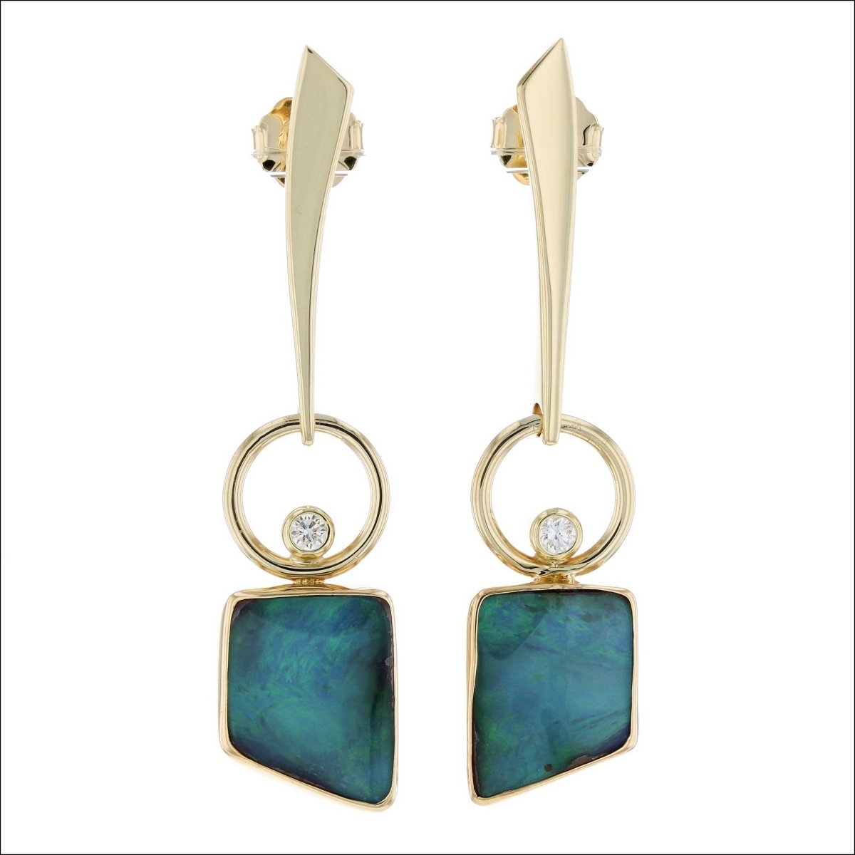 Boulder Opal Diamond Forged Earrings 18KY (Consignment) - JewelsmithEarrings