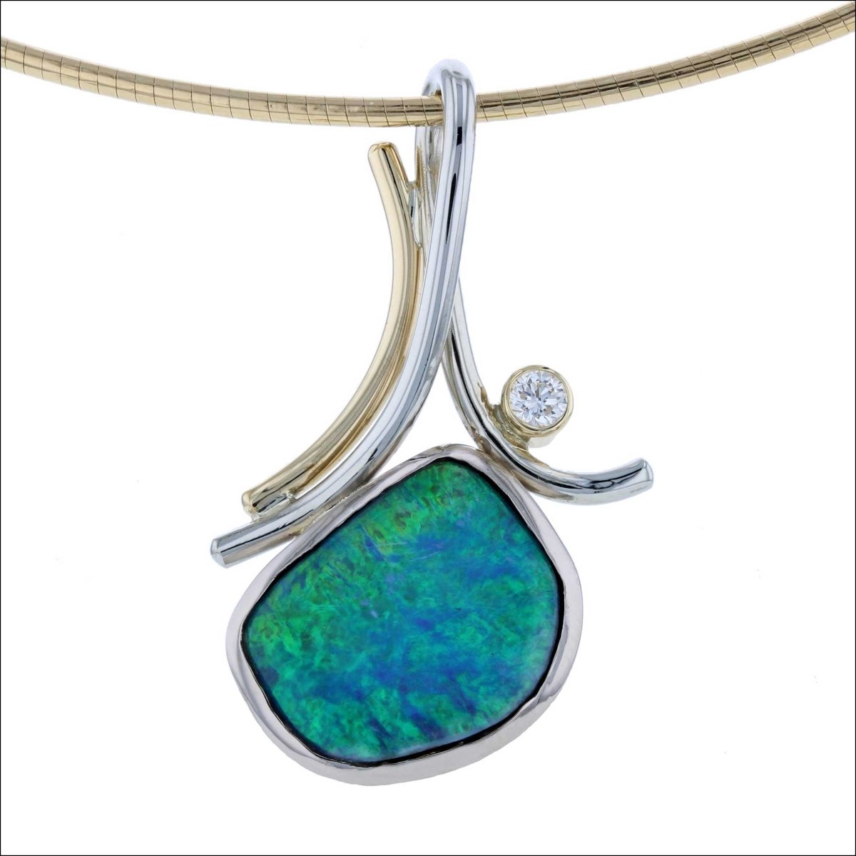 Boulder Opal Diamond Pendant 18KY 18KW (Consignment) - JewelsmithPendants