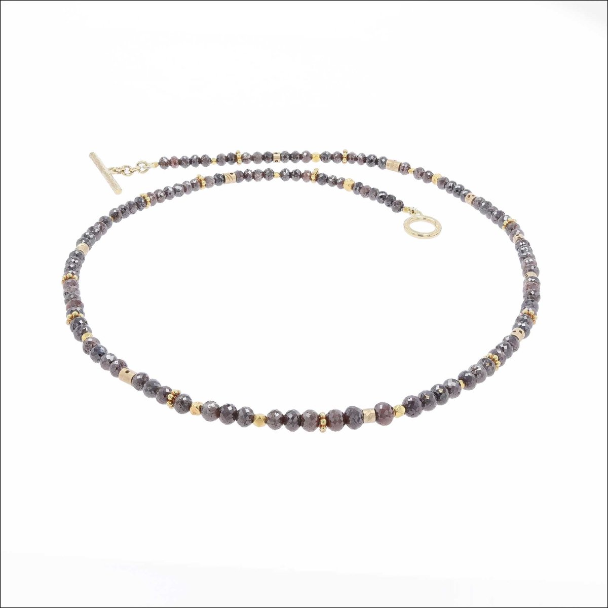 Brown Diamond Round Bead Strand with Gold Spacers 18" 18KY - JewelsmithNecklaces