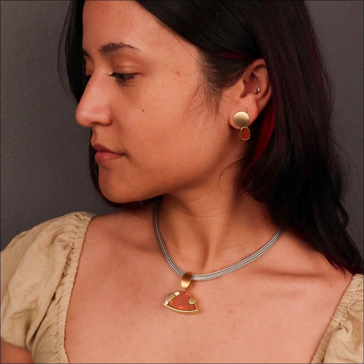 Carnelian Drop Earrings 18KY - JewelsmithEarrings