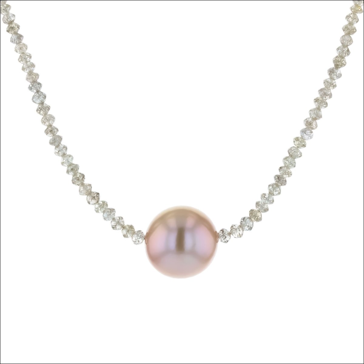 Champagne Diamond Bead Strand Necklace with Edison Freshwater Pearl 15.5" 18KY - JewelsmithNecklaces