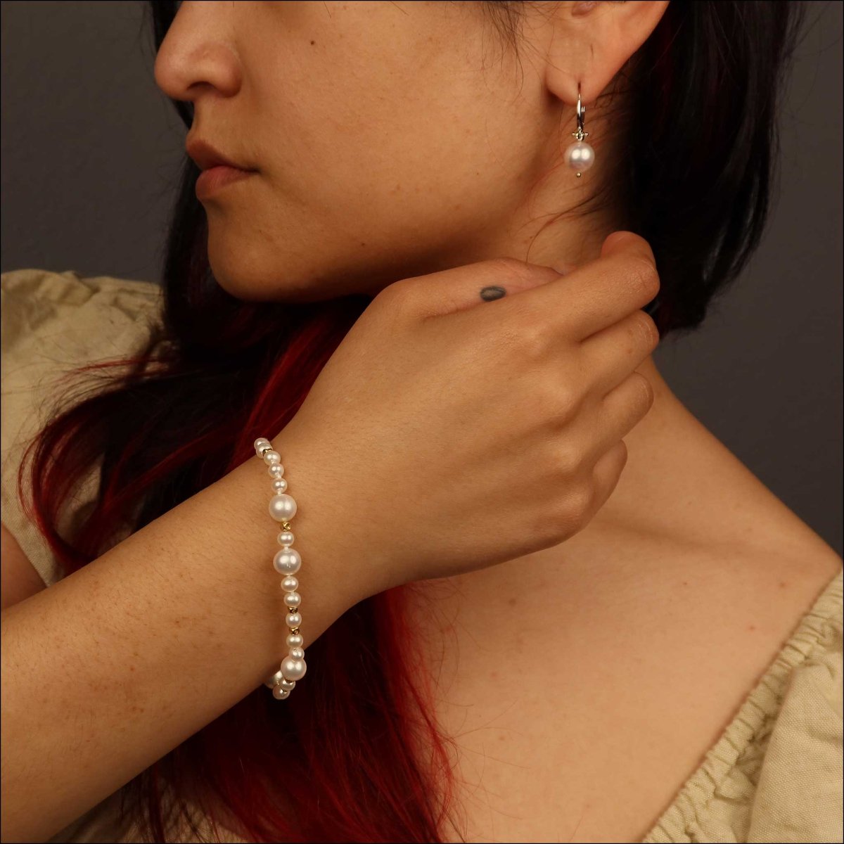 Chinese Freshwater Pearl Strand with Gold Beads Bracelet 18KY 8" - JewelsmithBracelets