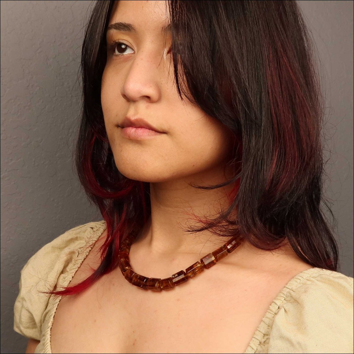 Cognac Citrine Bead Strand Necklace 18KY 18" - JewelsmithNecklaces