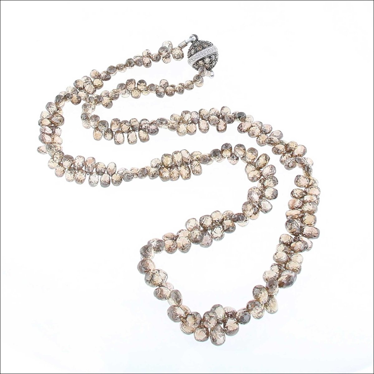 Cognac Diamond Briolette Bead Strand Necklace 18KW 16" (Consignment) - JewelsmithNecklaces