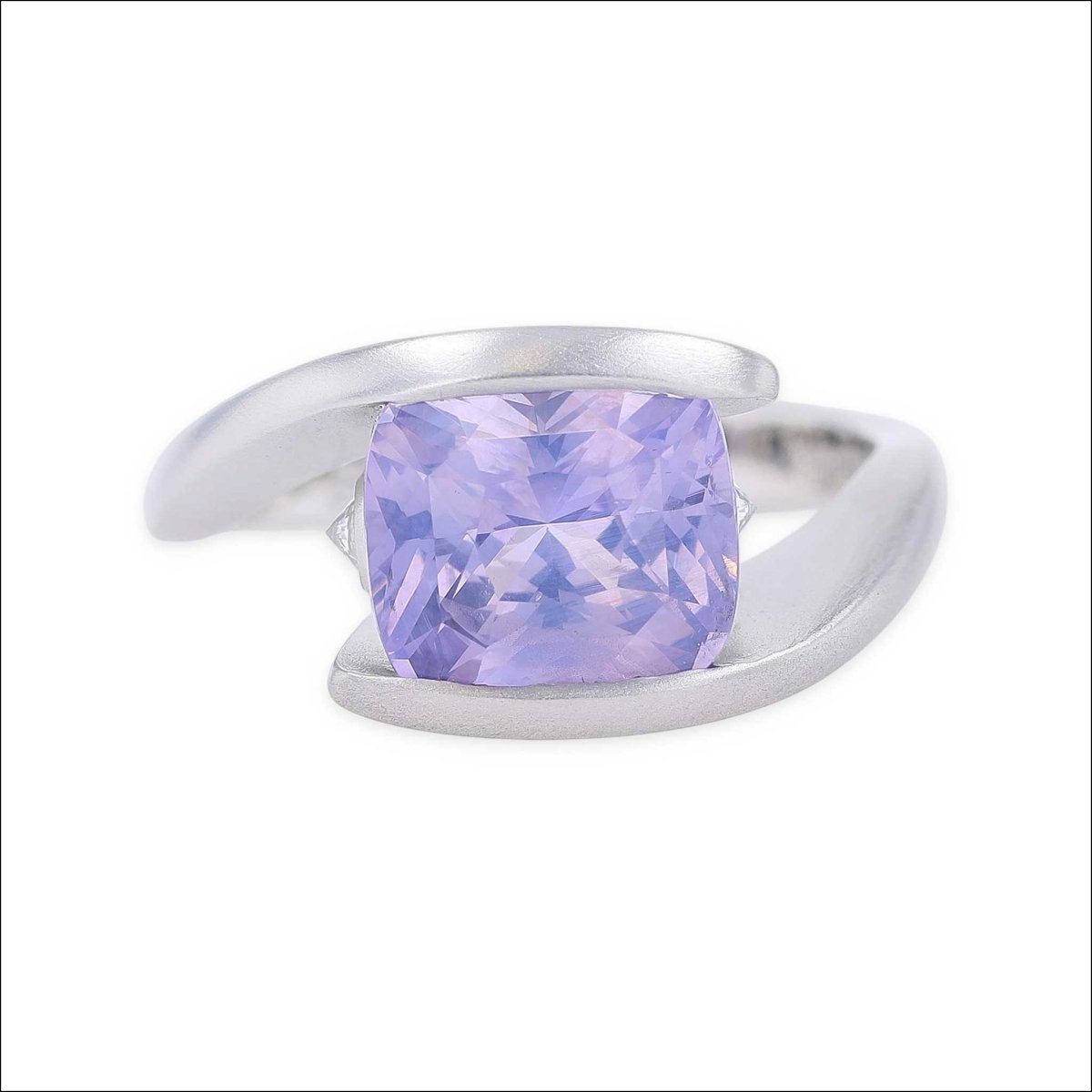 Cushion Cut Lavender Sapphire and Diamond Bypass Ring Platinum - Jewelsmith - Durham NC - Handcrafted - Rings
