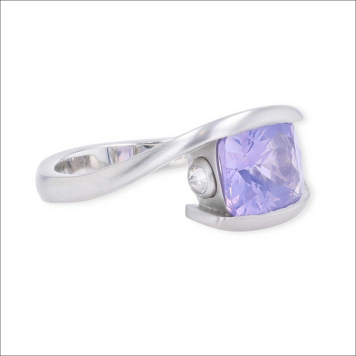 Cushion Cut Lavender Sapphire and Diamond Bypass Ring Platinum - Jewelsmith - Durham NC - Handcrafted - Rings