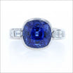 Cushion Sapphire Baguette Diamond Floating Bezel Ring Platinum (Consignment) - JewelsmithRings