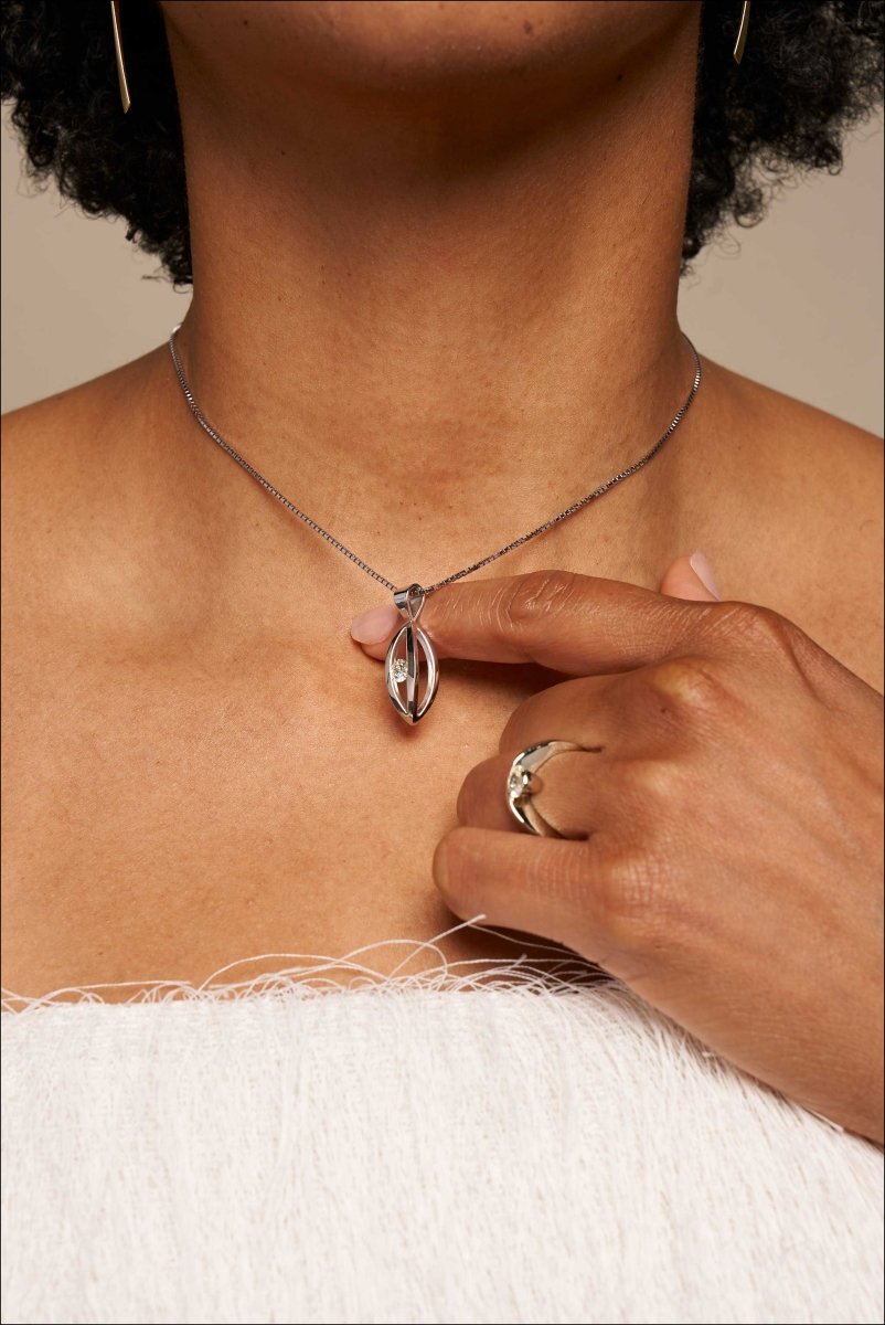 Diamond 3D Open Navette Pendant 14KW - JewelsmithPendants