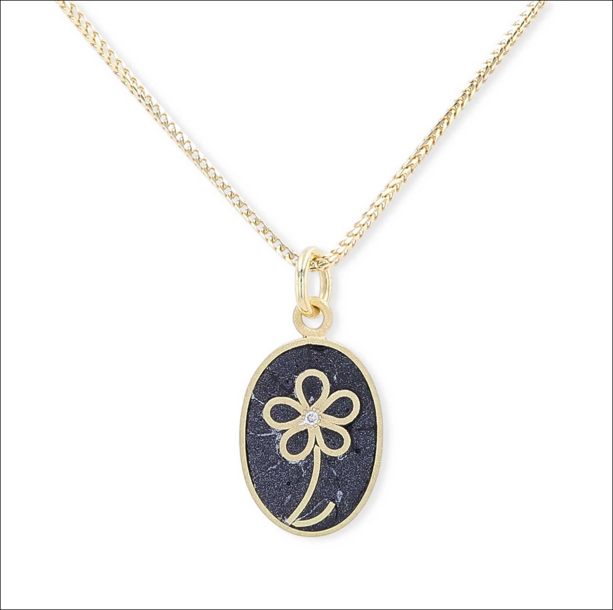 Diamond Black Enamel Flower Pendant 18KY - JewelsmithPendants