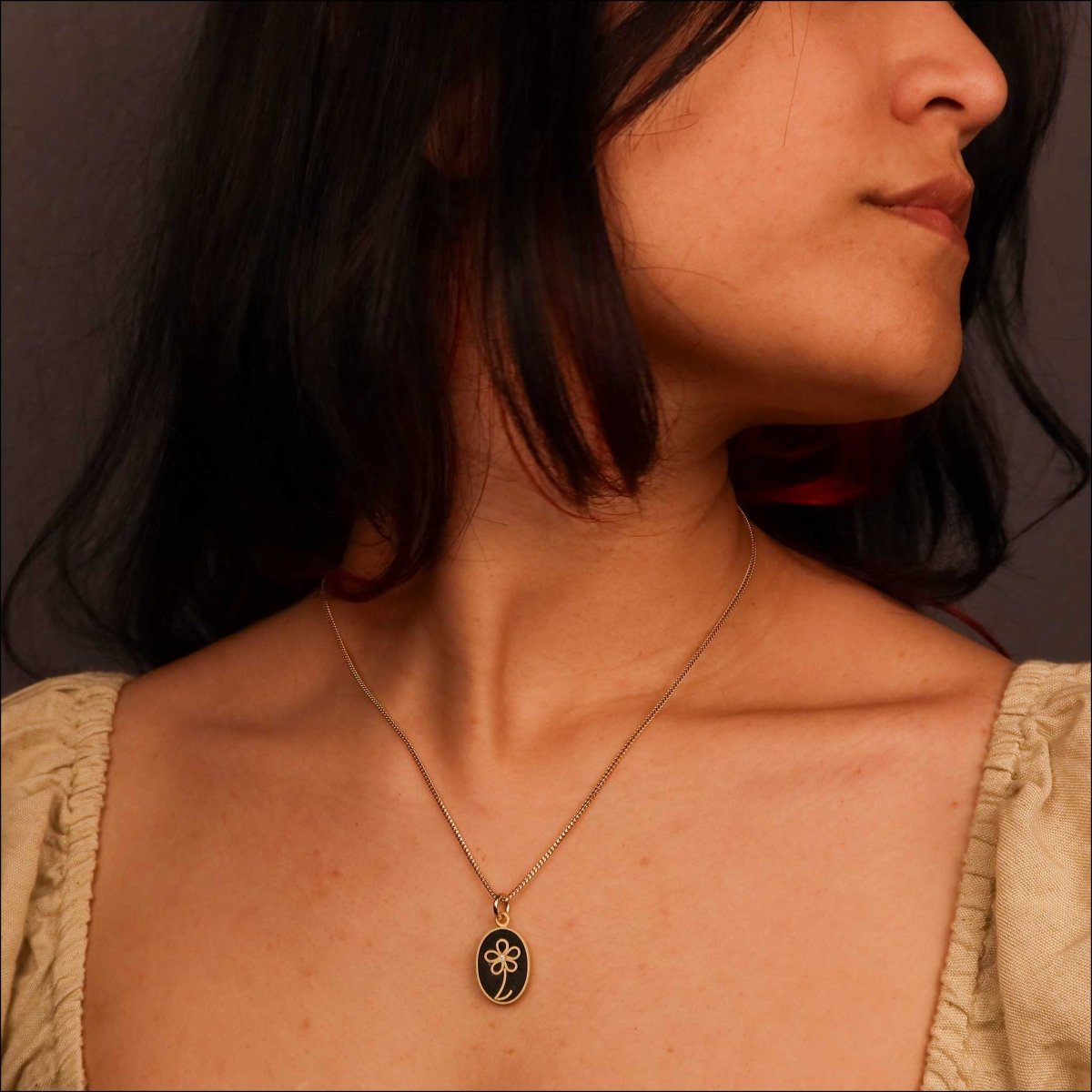 Diamond Black Enamel Flower Pendant 18KY - JewelsmithPendants