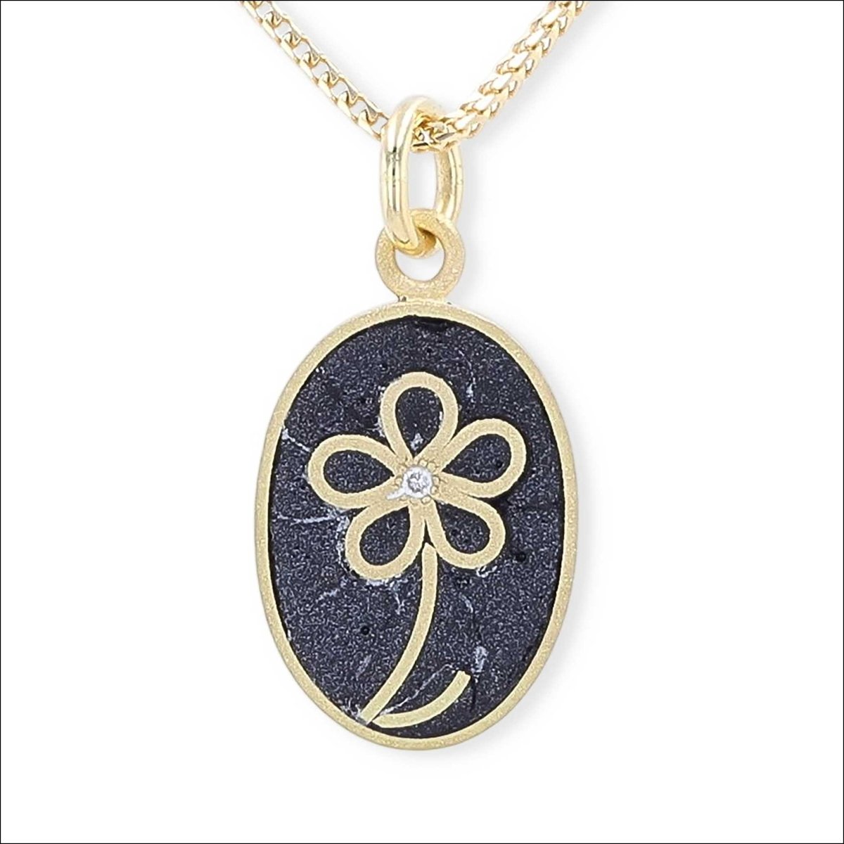 Diamond Black Enamel Flower Pendant 18KY - JewelsmithPendants