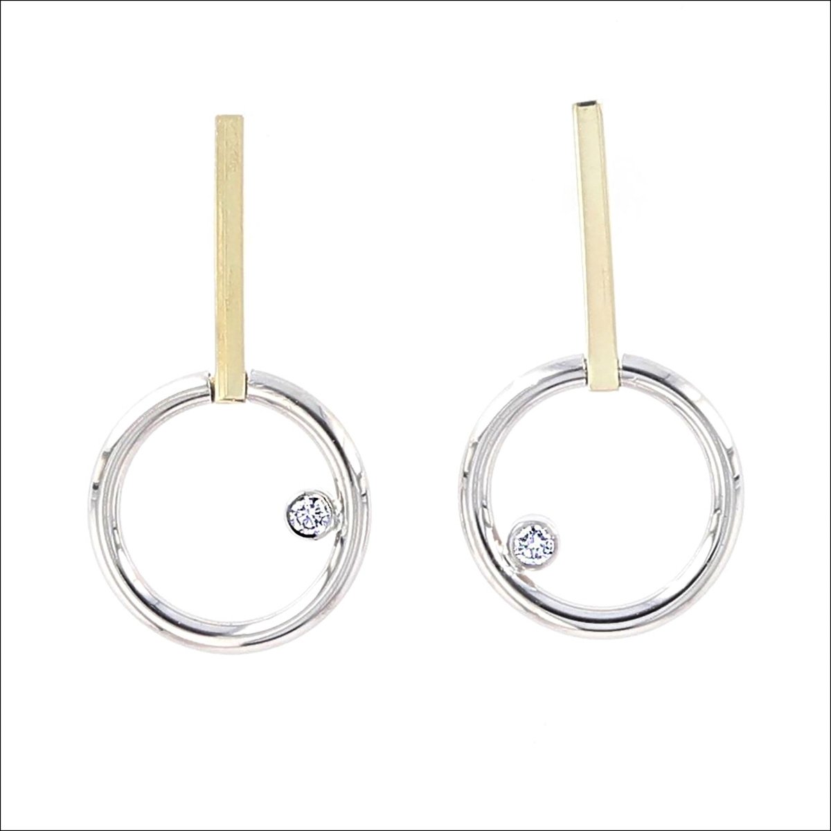 Diamond Circle Dangle Earrings 18KY 14KW - JewelsmithEarrings