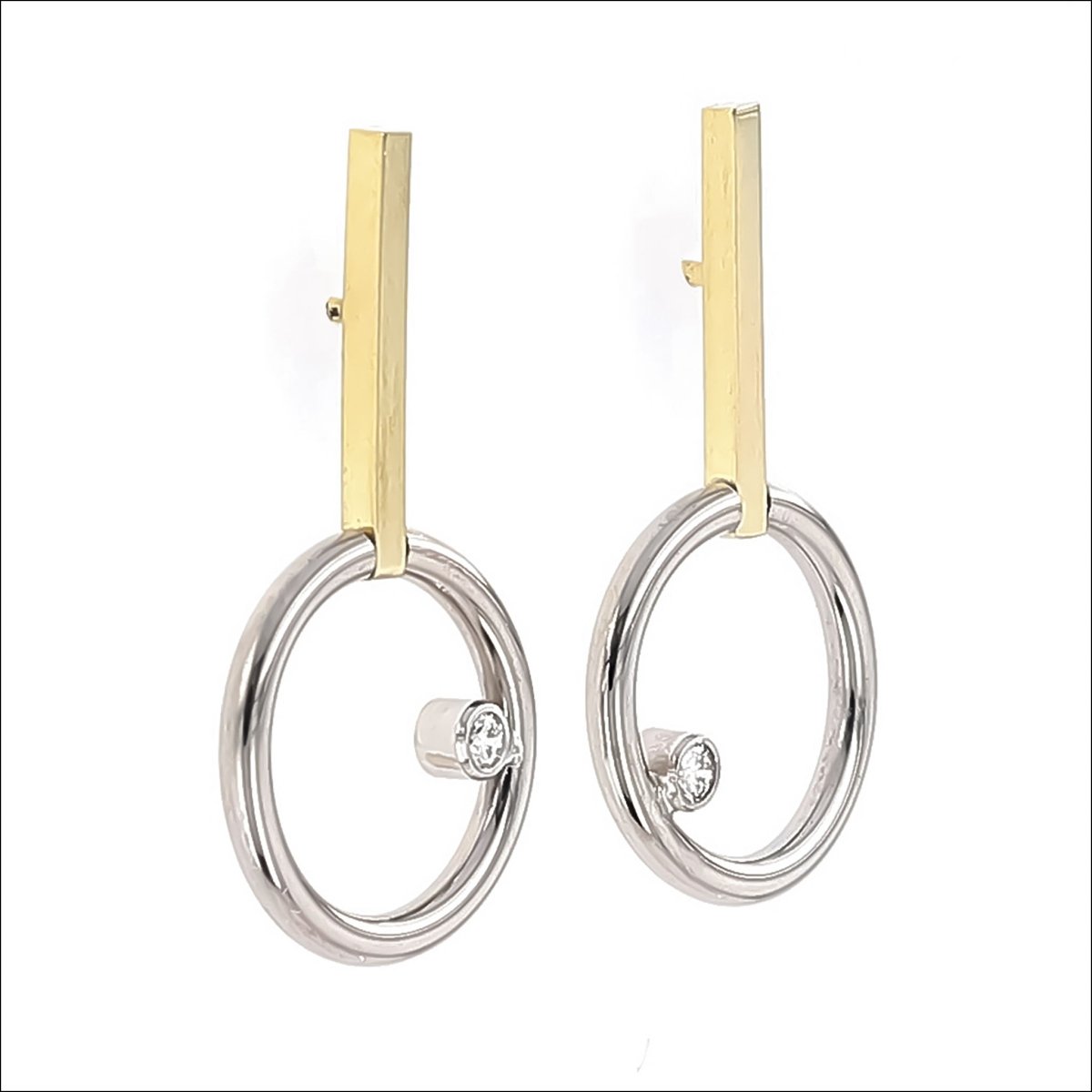 Diamond Circle Dangle Earrings 18KY 14KW - JewelsmithEarrings