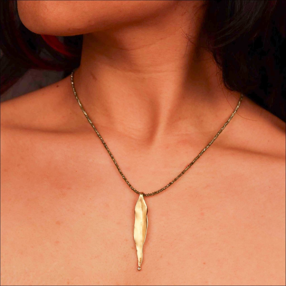 Diamond Elongated Leaf Pendant 18KY - JewelsmithPendants