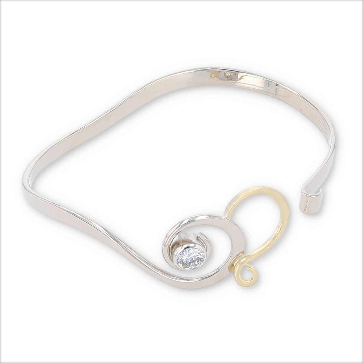 Diamond Forged Swirl Bangle Bracelet 14KW 18KY - JewelsmithBracelets