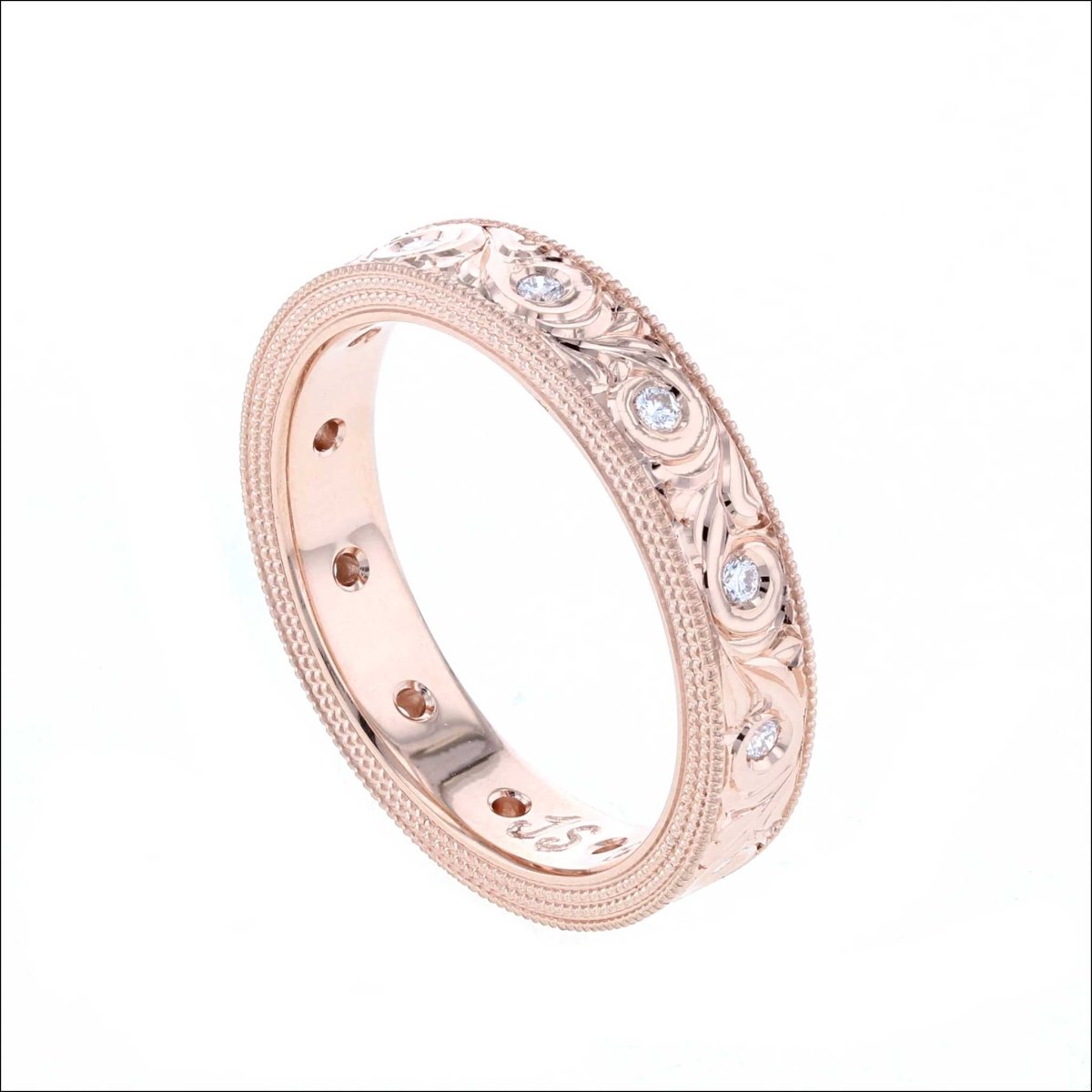 Diamond Hand Engraved Milgrain Scroll Eternity Band 14K Rose - JewelsmithBands