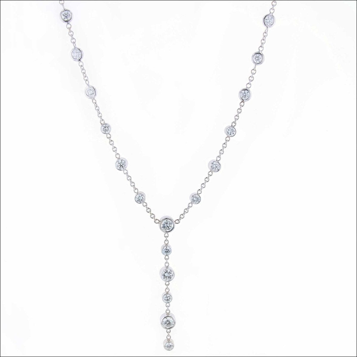 Diamond "Y" Necklace 18KW 15" with 2" Drop (Consignment) - JewelsmithNecklaces