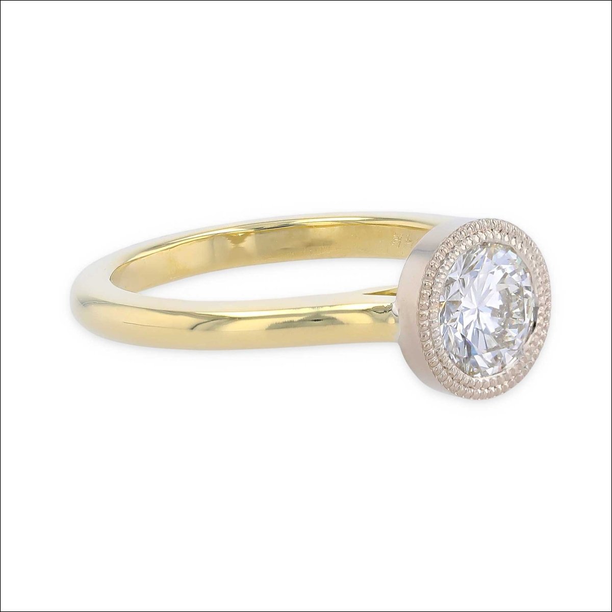 Double Milgrain Floating Bezel Engagement Ring 14KW 18KY - Jewelsmith - Durham NC - Handcrafted - Engagement Rings