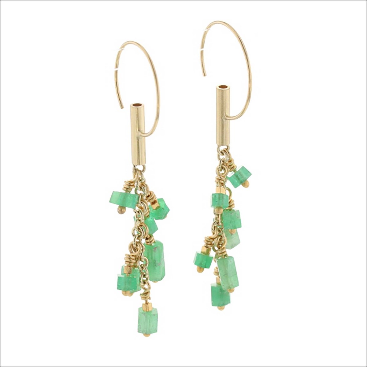 Emerald Bead Cluster C Hook Earrings 18KY (Consignment) - JewelsmithEarrings