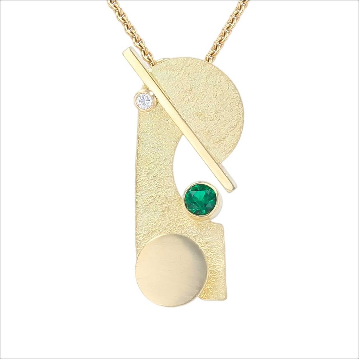 Emerald Diamond Textured Sheet Pendant 18KY - JewelsmithPendants