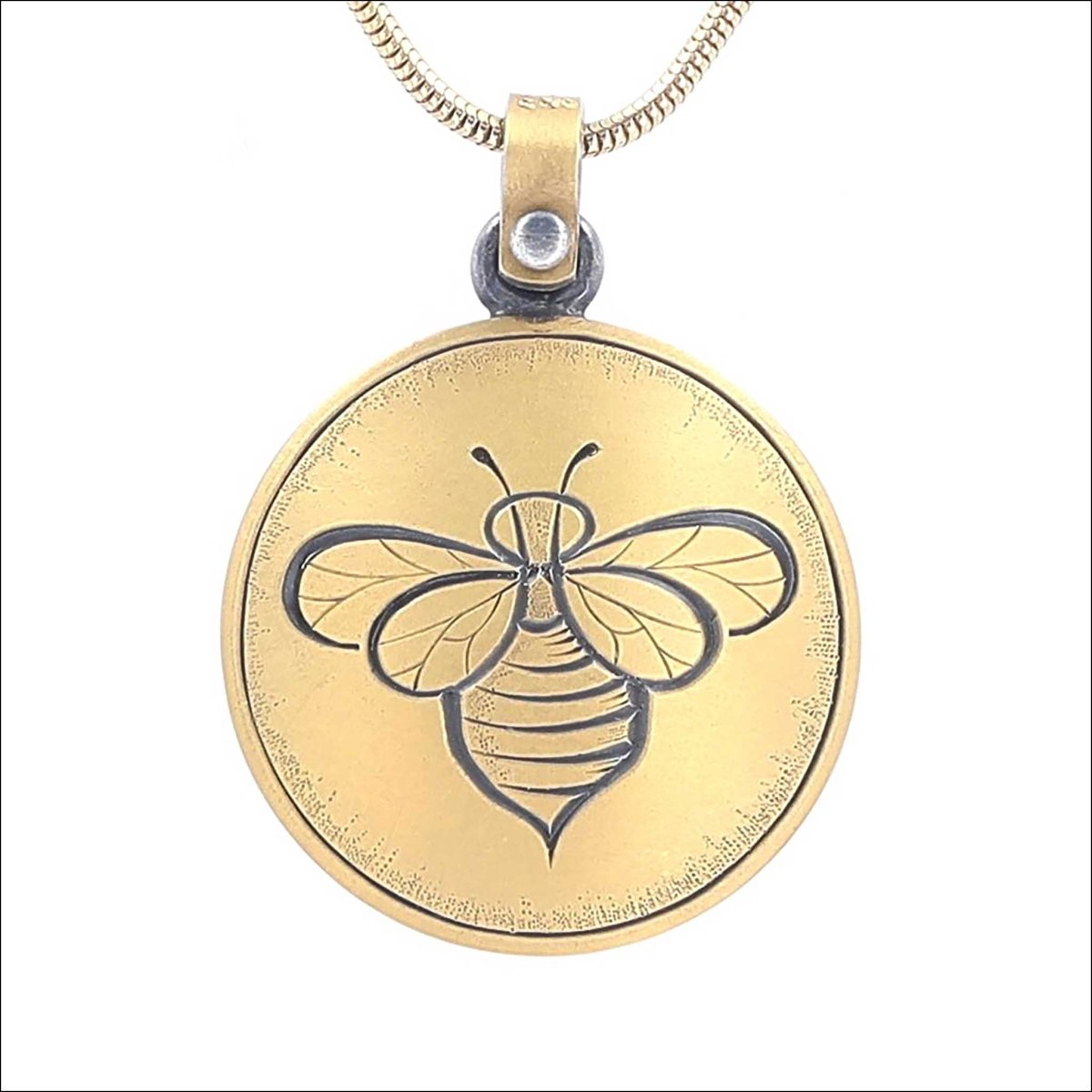 "Eno Collection" Bee and Flower Reversible Hand Engraved Pendant 22KY/Sterling Silver Bimetal - JewelsmithPendants