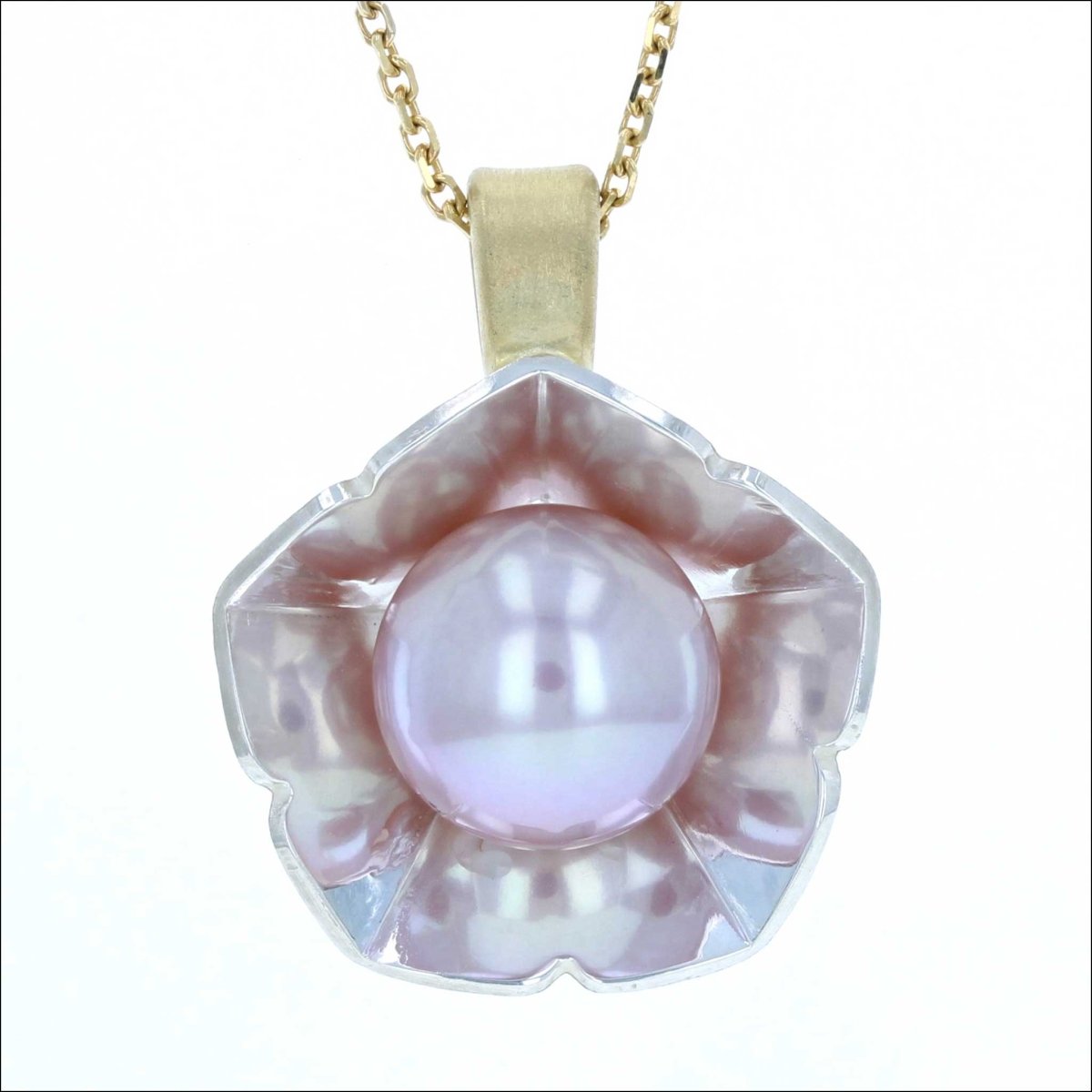 "Eno Collection" Pink Freshwater Pearl Mountain Laurel Pendant Sterling Silver 18KY - JewelsmithPendants