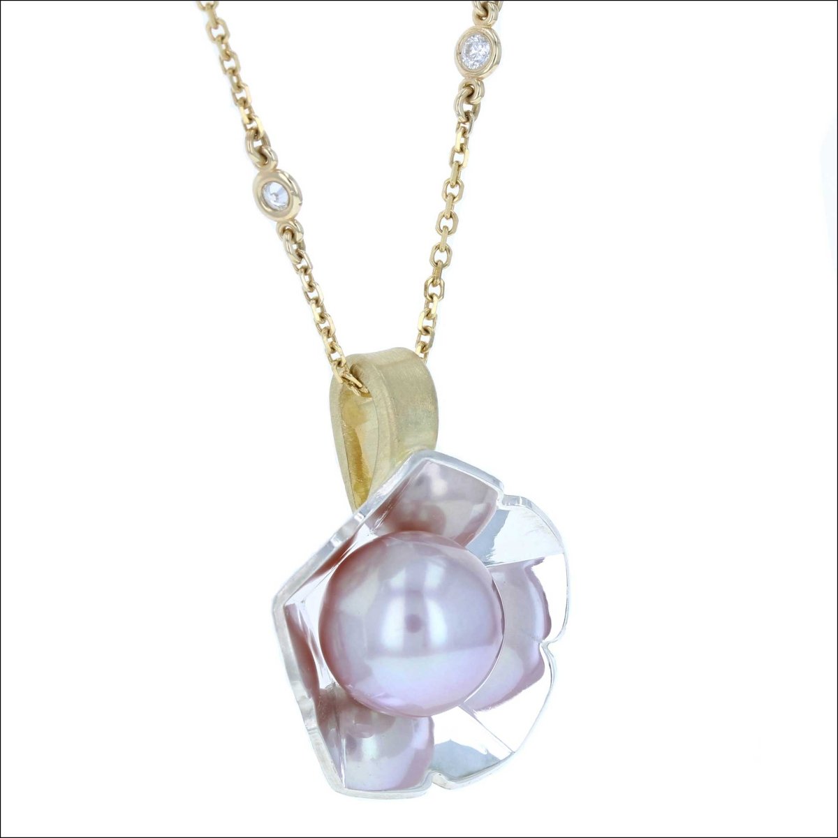 "Eno Collection" Pink Freshwater Pearl Mountain Laurel Pendant Sterling Silver 18KY - JewelsmithPendants