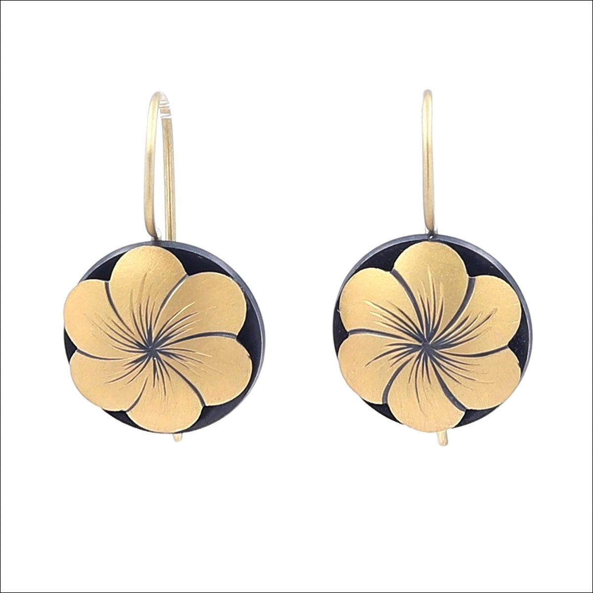 "Eno Collection" Six - Petal Engraved Flower Earrings 22KY/Sterling Silver Bimetal - JewelsmithEarrings