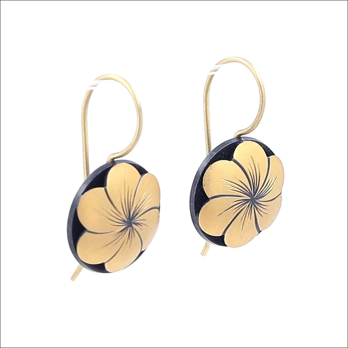 "Eno Collection" Six - Petal Engraved Flower Earrings 22KY/Sterling Silver Bimetal - JewelsmithEarrings