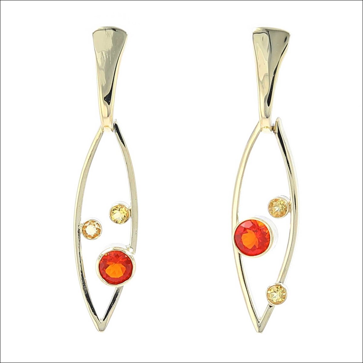 Fire Opal Golden Beryl Marquise Frame Earrings 18KY - JewelsmithEarrings