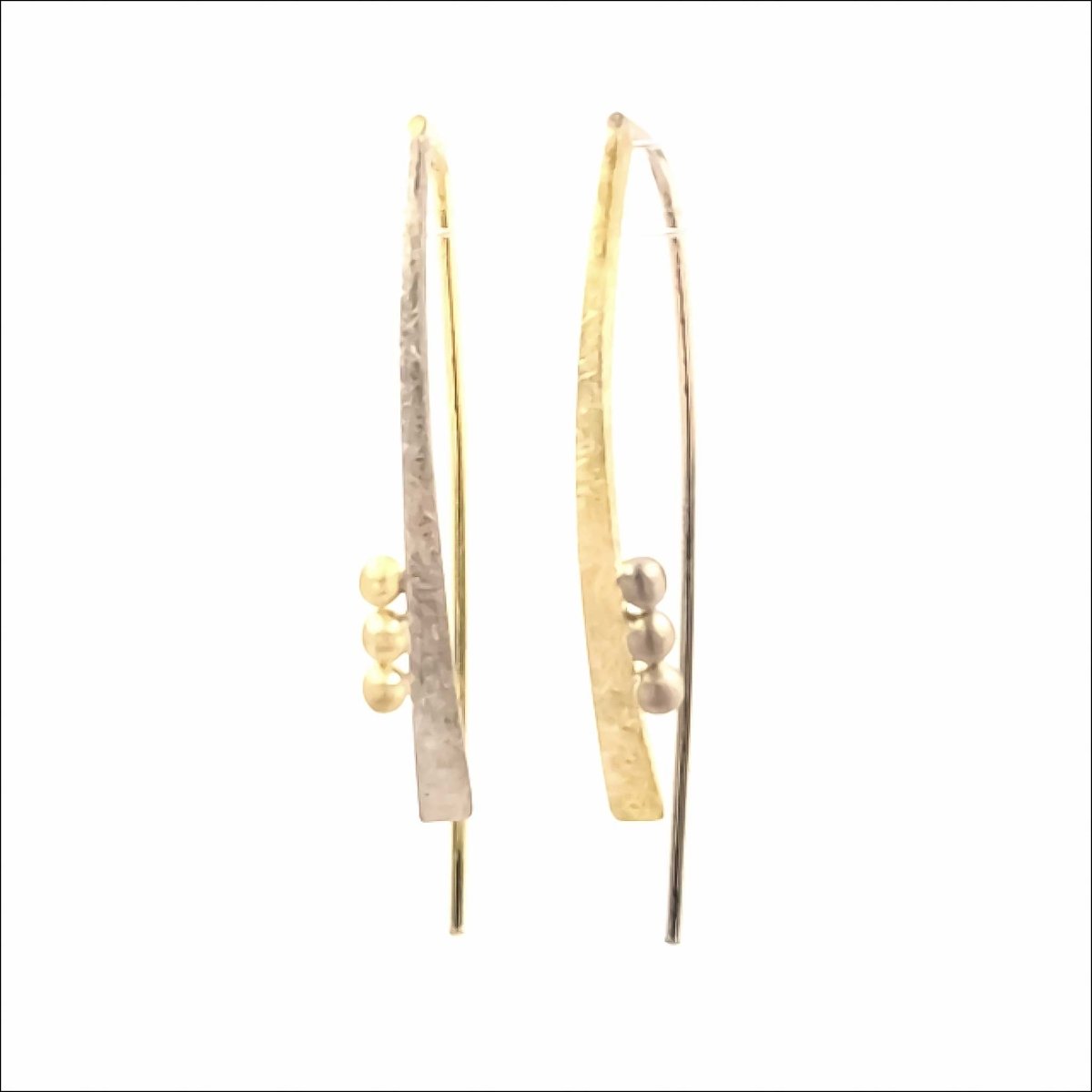 Forged Two - Tone Wire Earrings with Ball Detail 14KW 18KY - JewelsmithEarrings