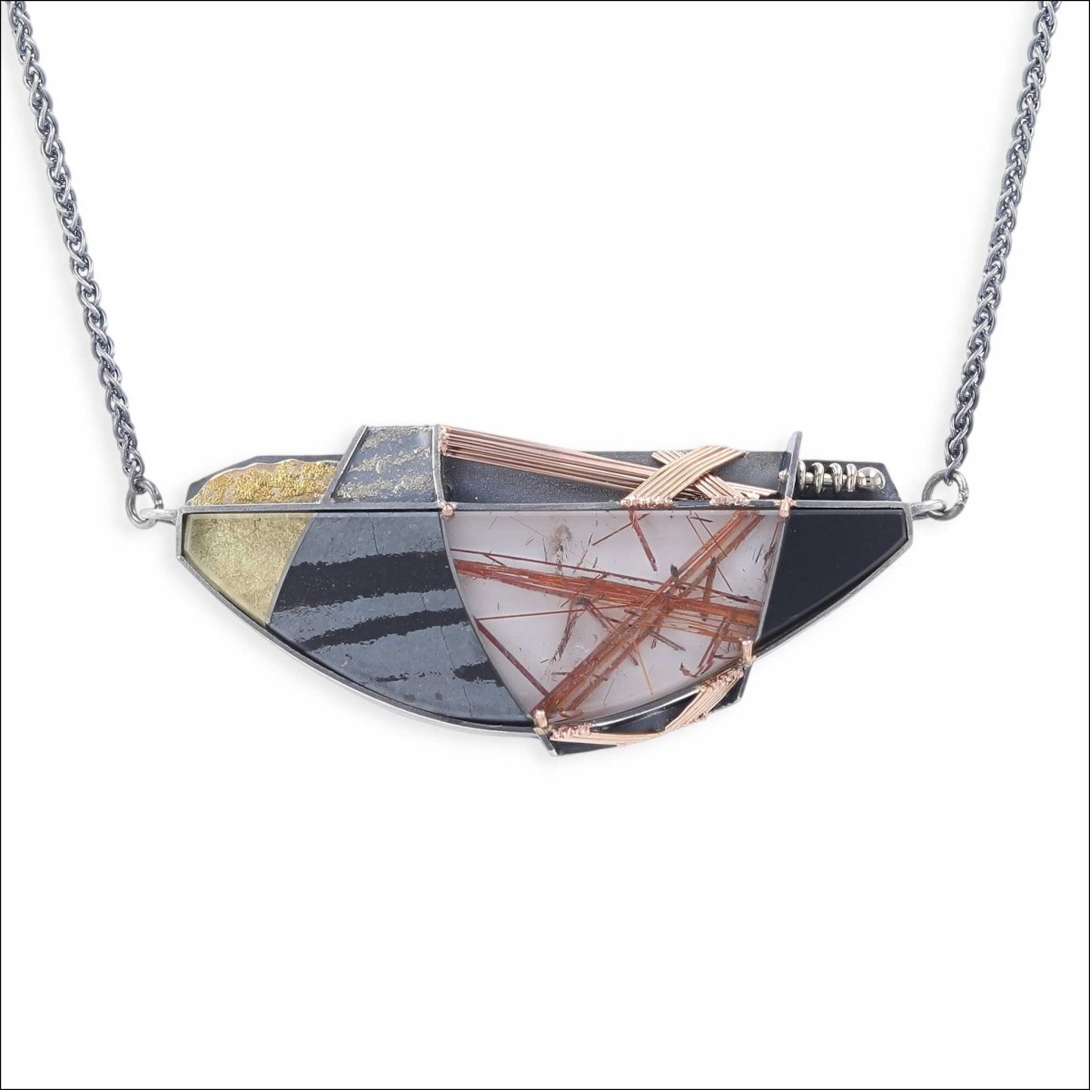 "Fragment" Composite Gemstone Necklace 14KY 14KW 14K Rose Sterling Silver - Jewelsmith - Durham NC - Handcrafted - Necklaces