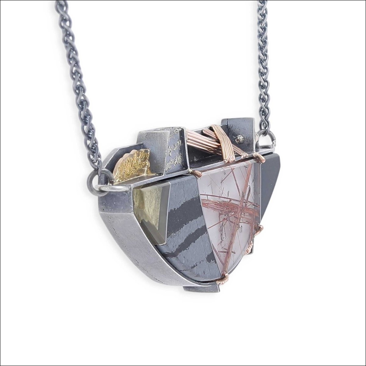 "Fragment" Composite Gemstone Necklace 14KY 14KW 14K Rose Sterling Silver - Jewelsmith - Durham NC - Handcrafted - Necklaces