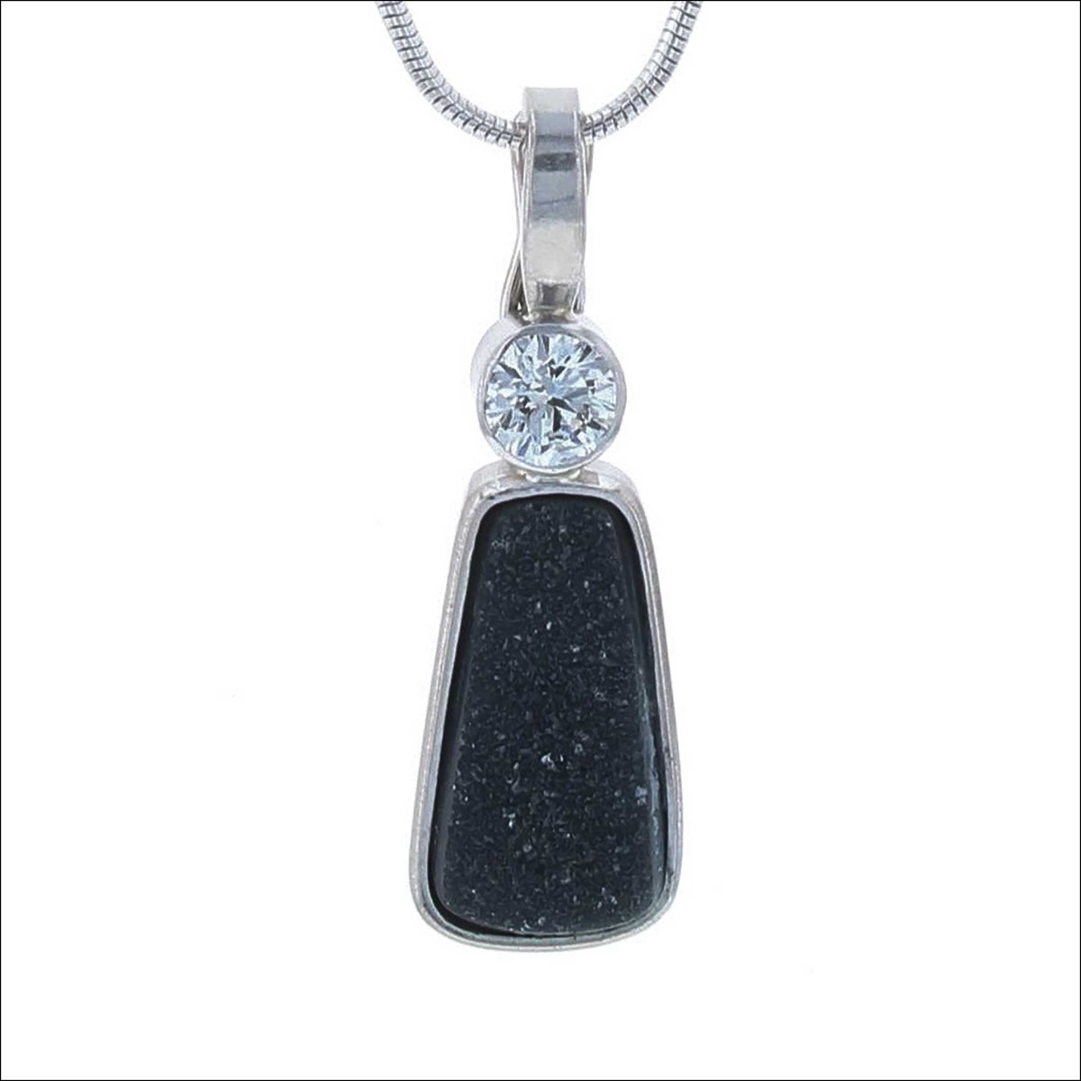 Freeform Black Druzy Diamond Pendant Platinum 18KW (Consignment) - JewelsmithPendants