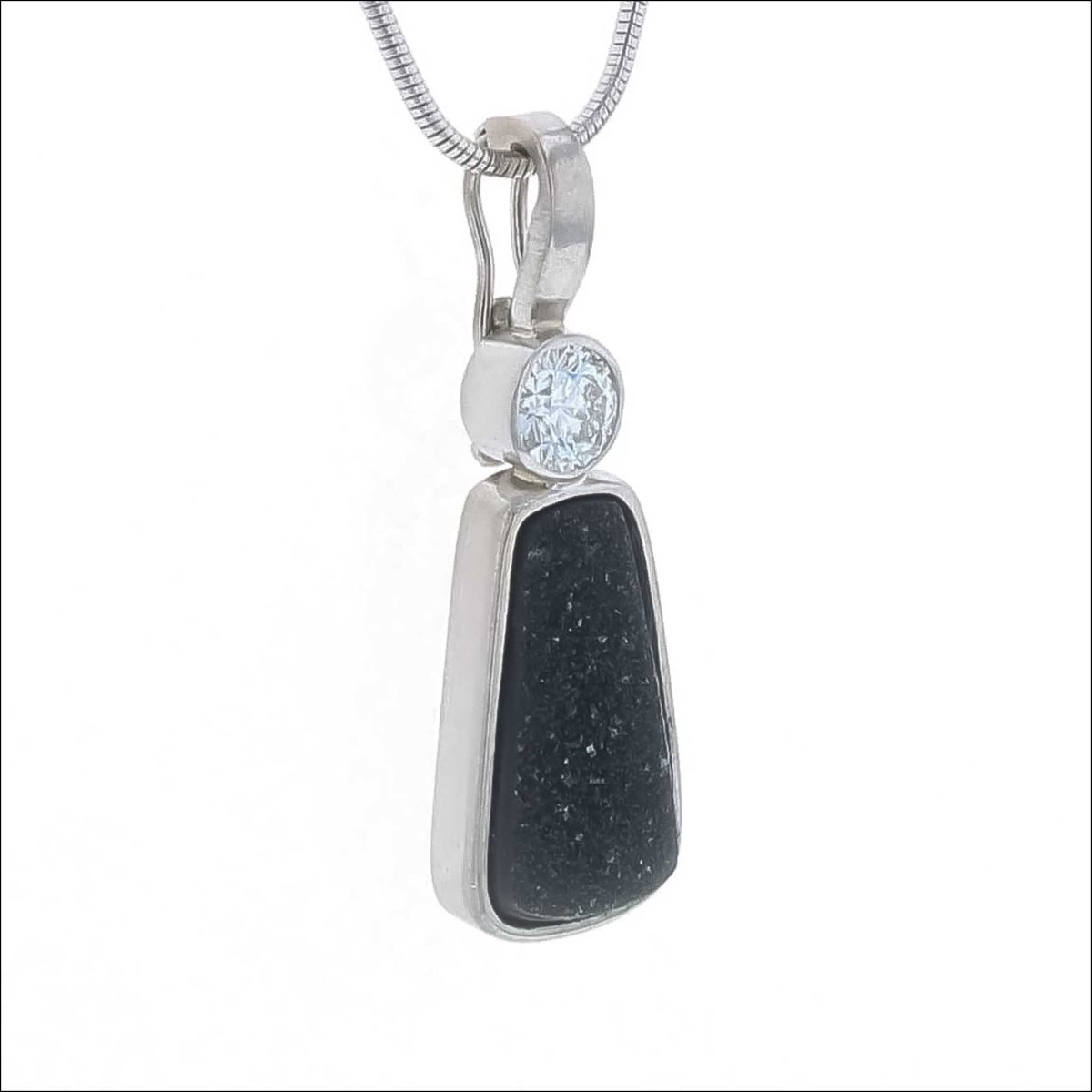 Freeform Black Druzy Diamond Pendant Platinum 18KW (Consignment) - JewelsmithPendants